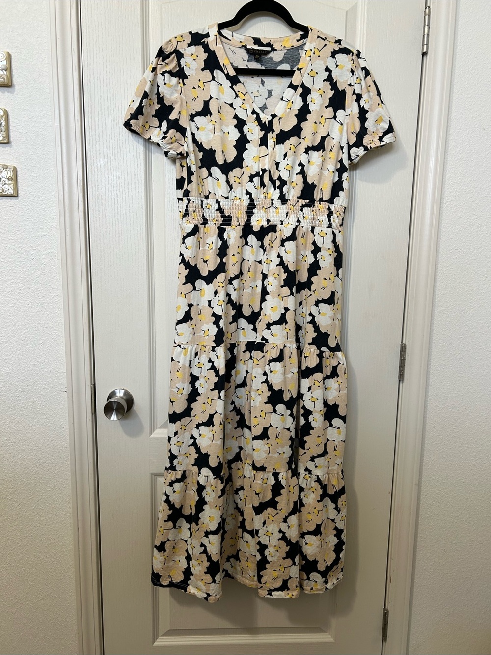 DownEast Black Maxi Dress with Cream and Yellow Floral Print